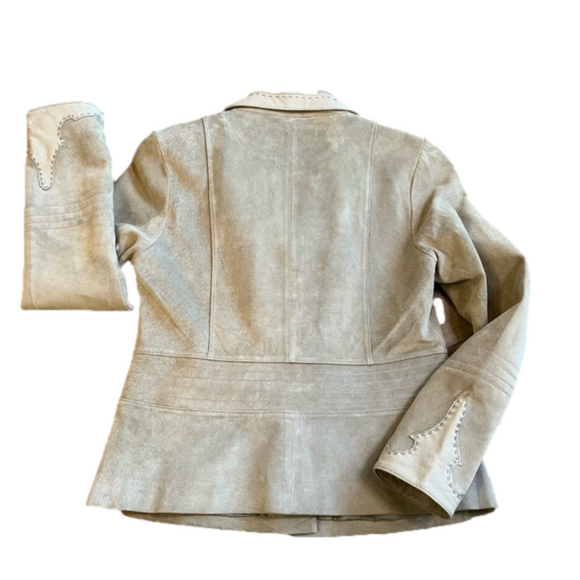 SKOTTS Washable Suede & Leather Trim Western Blazer – Taupe/Cream – Size S - Picture 4 of 17